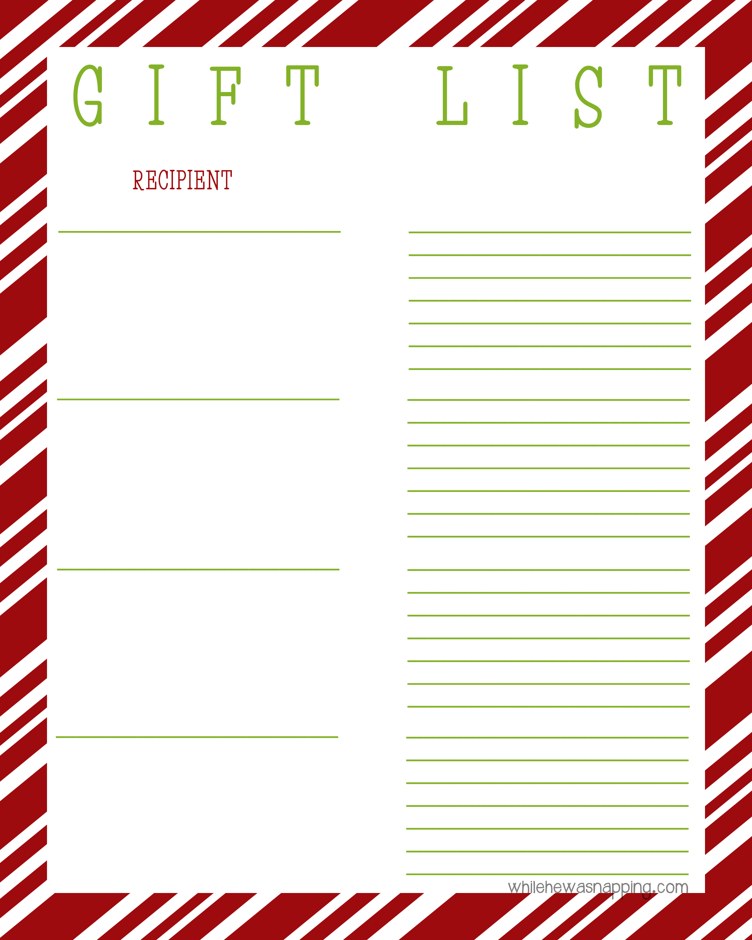 Free Gift List Organizer Printable While He Was Napping