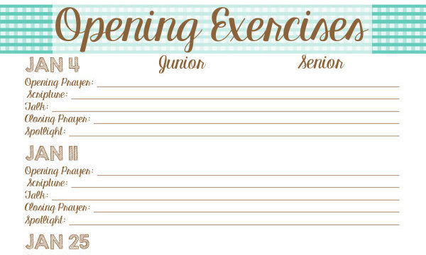Primary Opening Exercises Tracker