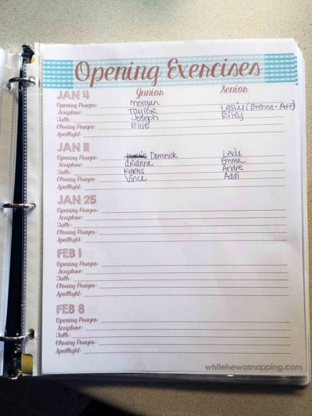 Primary Printables: Opening Exercises Organizer | While He Was Napping
