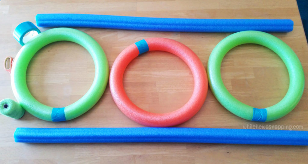 Pool Noodle DIY Toss Game While He Was Napping