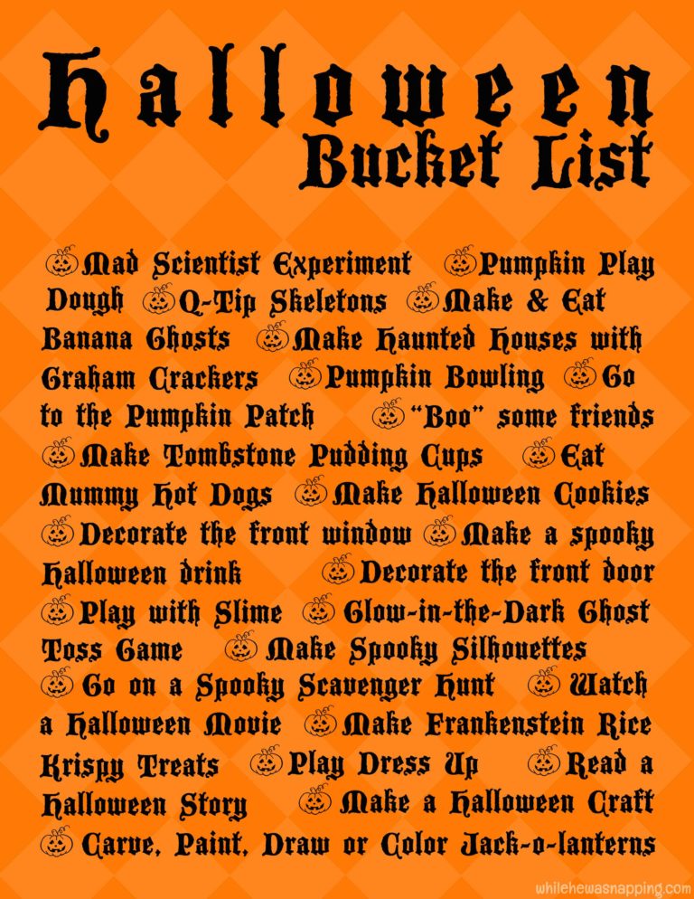 Halloween Bucket List Printable While He Was Napping